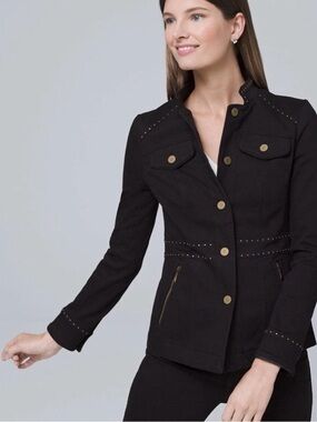 White House Black Market Black Stud-Accent Military Blazer